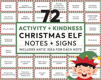 Pacote de cartões de elfo de Natal | 72 atividades + ideias de elfos gentis para imprimir, adereços fotográficos, bilhetes de elfo, placas de kit de elfo DOWNLOAD INSTANTÂNEO C10