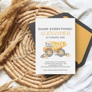 Dump Truck Invitation Boys Construction Birthday Party Theme | Any age editable printable instant download, DIY dumper invite template C03 image 2