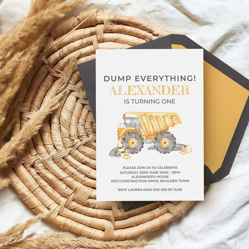 Dump Truck Invitation Boys Construction Birthday Party Theme | Any age editable printable instant download, DIY dumper invite template C03 image 2