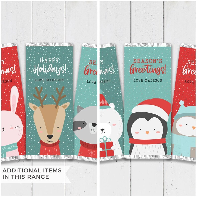Christmas Chocolate Wrapper Bear cute animal instant download candy favor | Friend classmate custom thank you gift editable printable W01 image 6