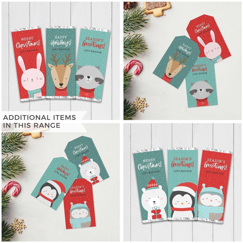 Christmas Gift Tag Printable Bundle editable instant download, cute deer bunny raccoon | Custom DIY template favor school friend teacher W01 image 9