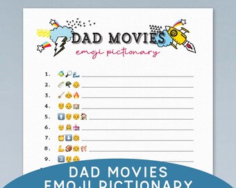 印刷可能な父の日ゲーム、お父さんの映画絵文字ピクショナリー | 家族や教室でのアクティビティ 即時ダウンロード F01