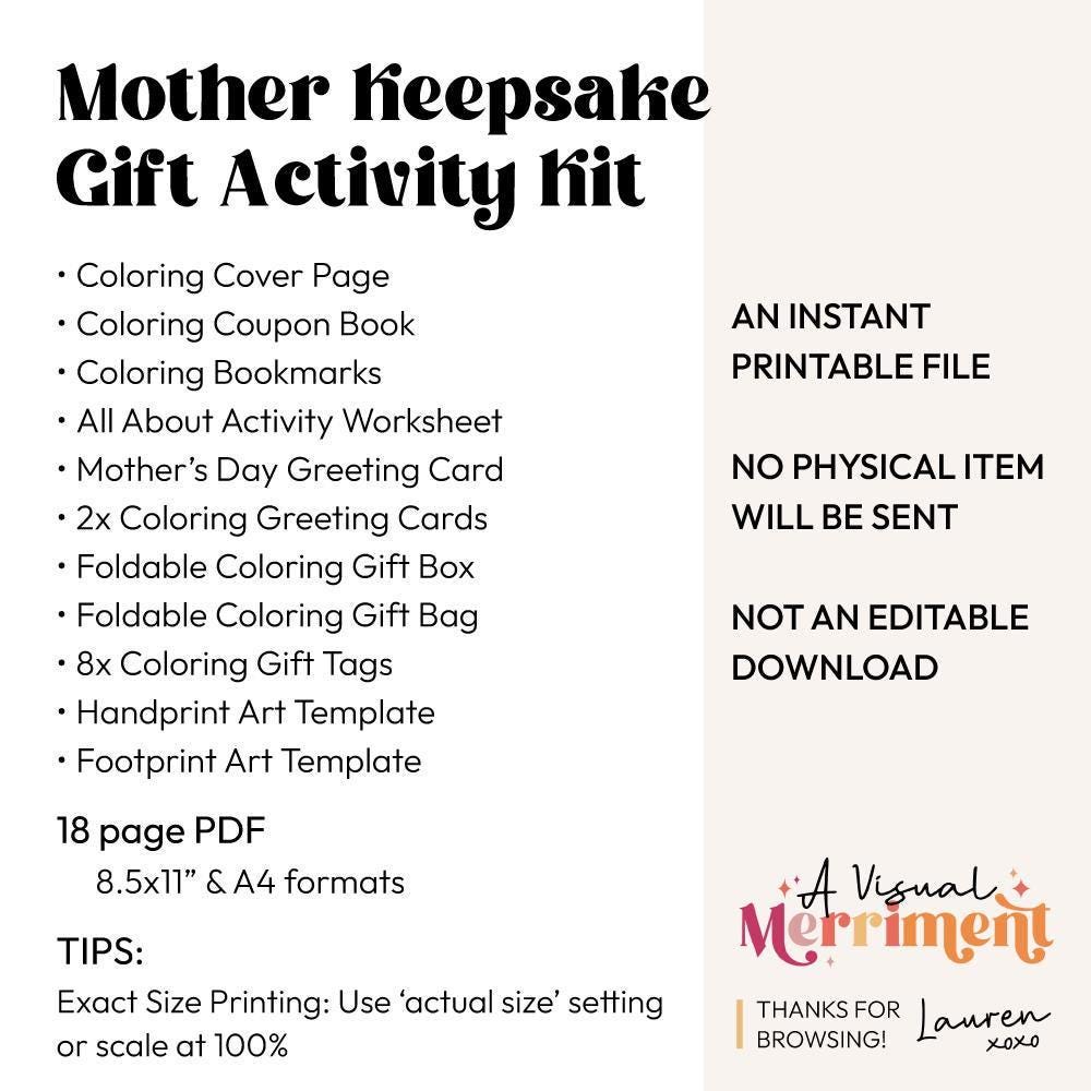 Printable Mom Activity Kit | 18-page Keepsake Gift With Coloring, Cards ...