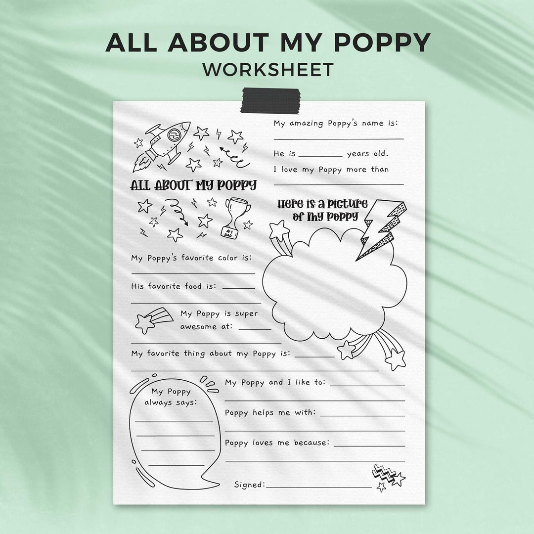 Fillable Poppy Activity All About Poppy Father's Day Printable Gift Questionnaire | Fill in the ...