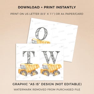 Two Dump Truck Construction Banner, printable high chair bunting | 2nd Birthday sign, baby boy photo prop party decor INSTANT DOWNLOAD C03 image 3