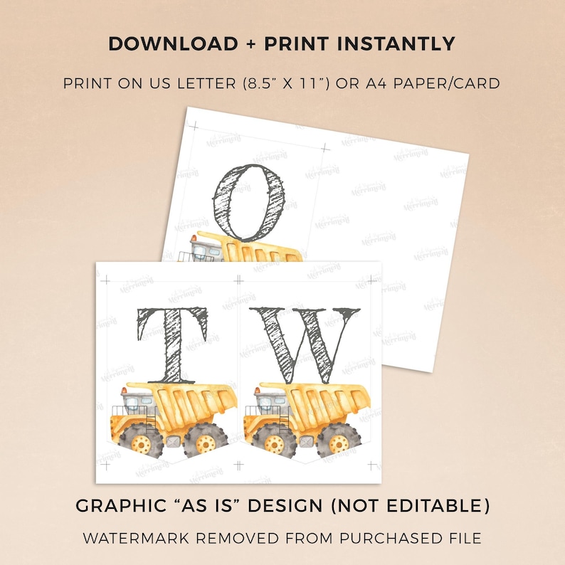 Two Dump Truck Construction Banner, printable high chair bunting | 2nd Birthday sign, baby boy photo prop party decor INSTANT DOWNLOAD C03 image 3