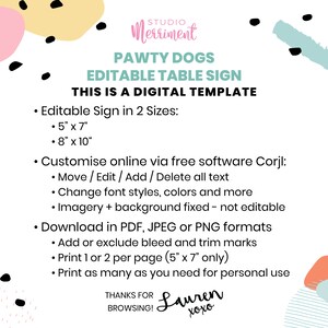 Lets Pawty Editable Birthday Party Welcome Sign Custom puppy dog printable table decor for boy or girl, Come sit stay instant download D02 image 5