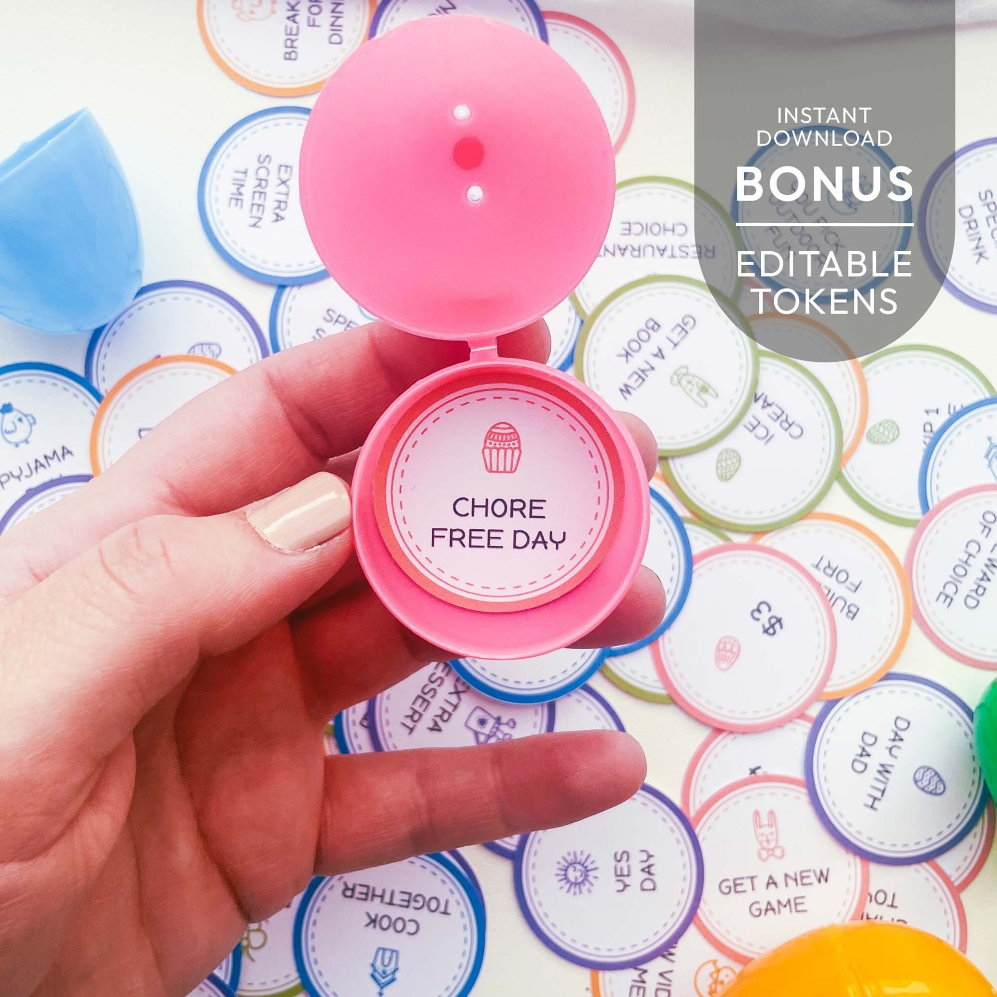 60枚の印刷可能なイースターエッグトークン、編集可能 | 春の報酬コインバスケットフィラー |  子供向けイースターエッグハント賞品詰め物、即時ダウンロード B01 - Etsy 日本