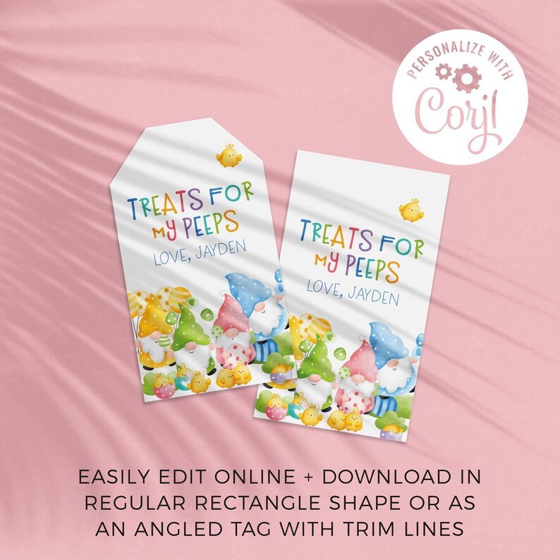 Editable Easter gift tag template, treats for my peeps gnome | Printable Easter basket favor tag, DIY treat tag card, instant download E04 image 3