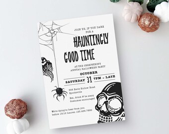 Spooky Halloween Party Invitation, editable printable | DIY Skeleton Haunting Birthday Invite template for Adults INSTANT DOWNLOAD H06
