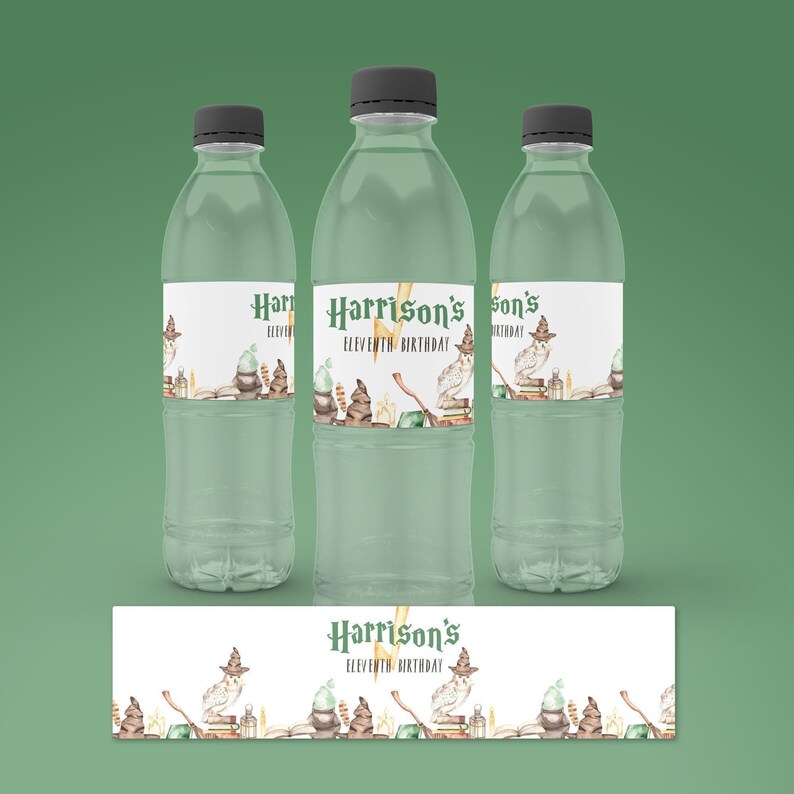 Witch + Wizard Water Bottle Label, owl editable printable | Magic Birthday party custom drink wrapper | DIY template Instant Download W02 image 2