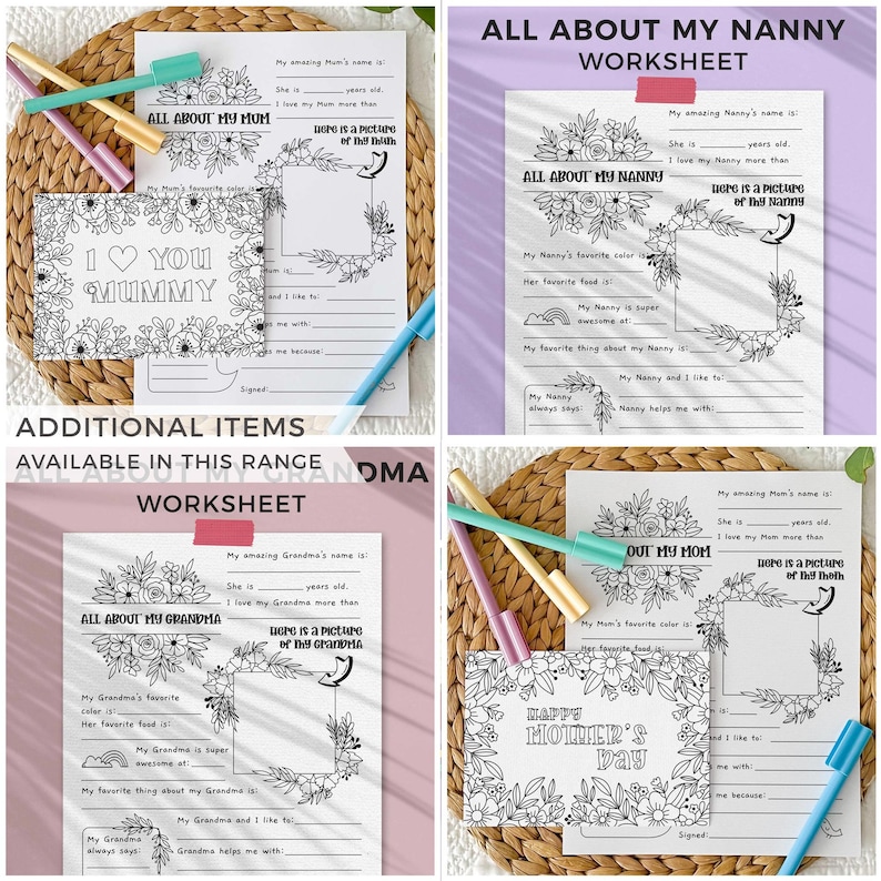 All About Grannie Mother's Day printable gift questionnaire Fill in the blank Gran gift, DIY kids classroom activity, INSTANT DOWNLOAD M01 image 5