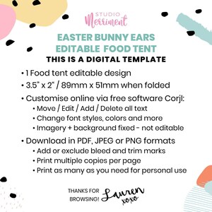 Editable Easter Food Tents, pink boho bunny ears printable labels | Spring table sign place cards, party decor template instant download E02 image 4