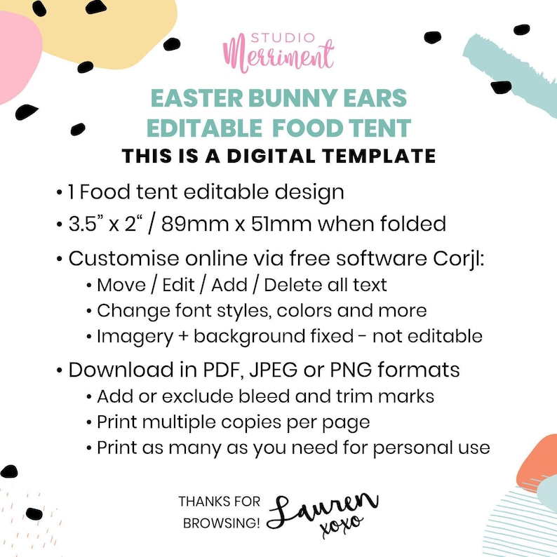 Editable Easter Food Tents, pink boho bunny ears printable labels | Spring table sign place cards, party decor template instant download E02 image 4