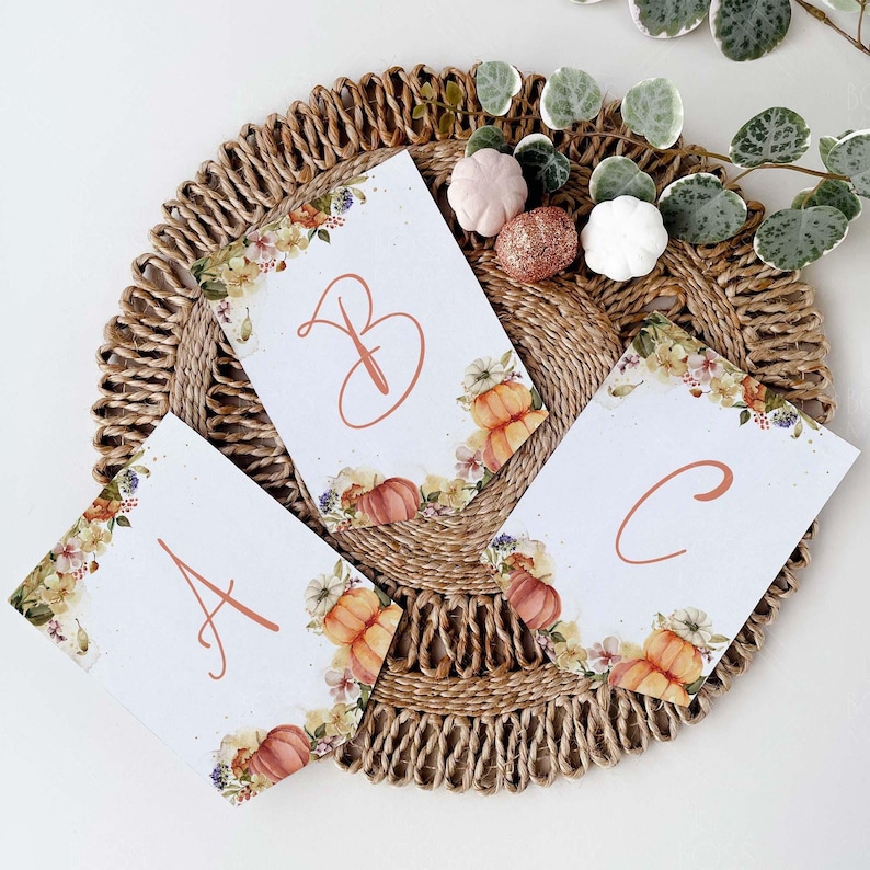 Fall Party Banner, editable template | Pumpkin Autumn flowers, custom printable sign | Gold Thanksgiving flag bunting INSTANT DOWNLOAD F02 image 1