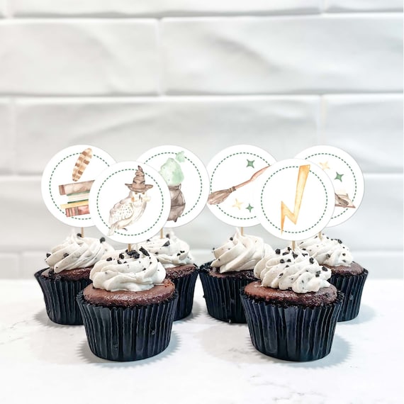 Wizard Cupcake Toppers printable | Magic school Birthday party theme, owl baby shower | Lightning bolt cookie favor tag instant download W02 Il_570xn