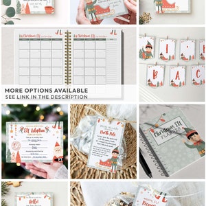 May include: A collection of printable Christmas elf printables, including a Christmas elf calendar, elf adoption certificate, elf recovery dust instructions, and a special delivery from the North Pole tag. The printables feature a cute elf character and festive designs.