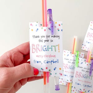 Editable Glow Stick Holder Thank You For Making My Year So Bright! | Christmas printable favor tag, school student gift Instant Download C06 image 4