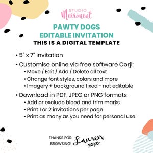 Hunde-Party-Einladung, Welpe Pawty einladen | Geburtstag bearbeitbare druckbare Jungen oder Mädchen | Wasserfarben Tier DIY Template, Sofortdownload D02 Bild 5
