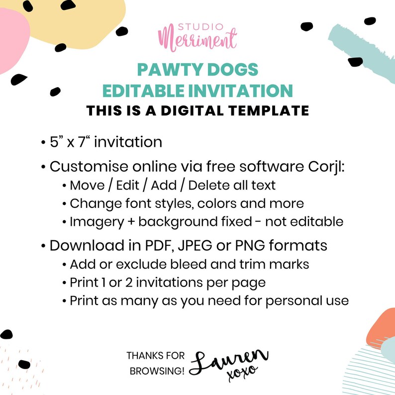 Hunde-Party-Einladung, Welpe Pawty einladen | Geburtstag bearbeitbare druckbare Jungen oder Mädchen | Wasserfarben Tier DIY Template, Sofortdownload D02 Bild 5