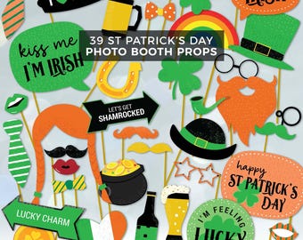 Accessoires pour photomaton de la Saint-Patrick, décoration de fête irlandaise à imprimer | Téléchargement instantané I01 de Saint Patty's, leprechaun, photobooth vert