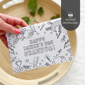 Carte à colorier imprimable pour grand-père pour la fête des pères | Cadeau bricolage pour enfants en classe pour grand-père et super-héros TÉLÉCHARGEMENT IMMÉDIAT F01