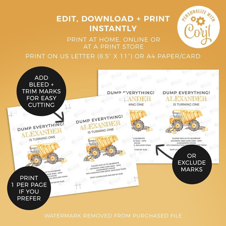 Dump Truck Invitation Boys Construction Birthday Party Theme | Any age editable printable instant download, DIY dumper invite template C03 image 4
