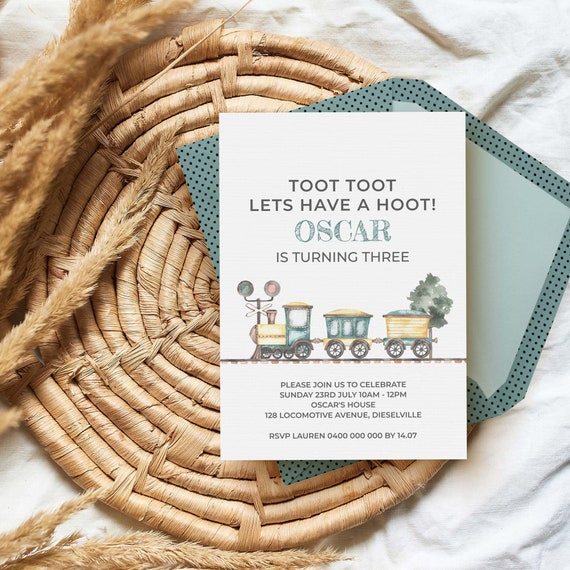 Train Birthday Invitation, editable printable | Toot toot boys vintage transport party theme, DIY invite template INSTANT DOWNLOAD T01 Il_570xn
