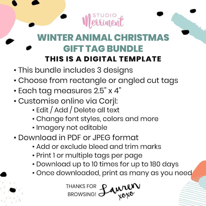 Christmas Gift Tag Printable Bundle editable instant download, cute deer bunny raccoon | Custom DIY template favor school friend teacher W01 image 7