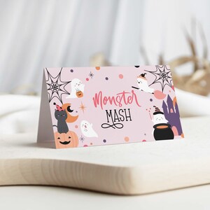 Halloween Favor Bag Topper Cards, editable printable | Pink ghost girl's Halloween Birthday party, trick or treat candy INSTANT DOWNLOAD H04 image 4