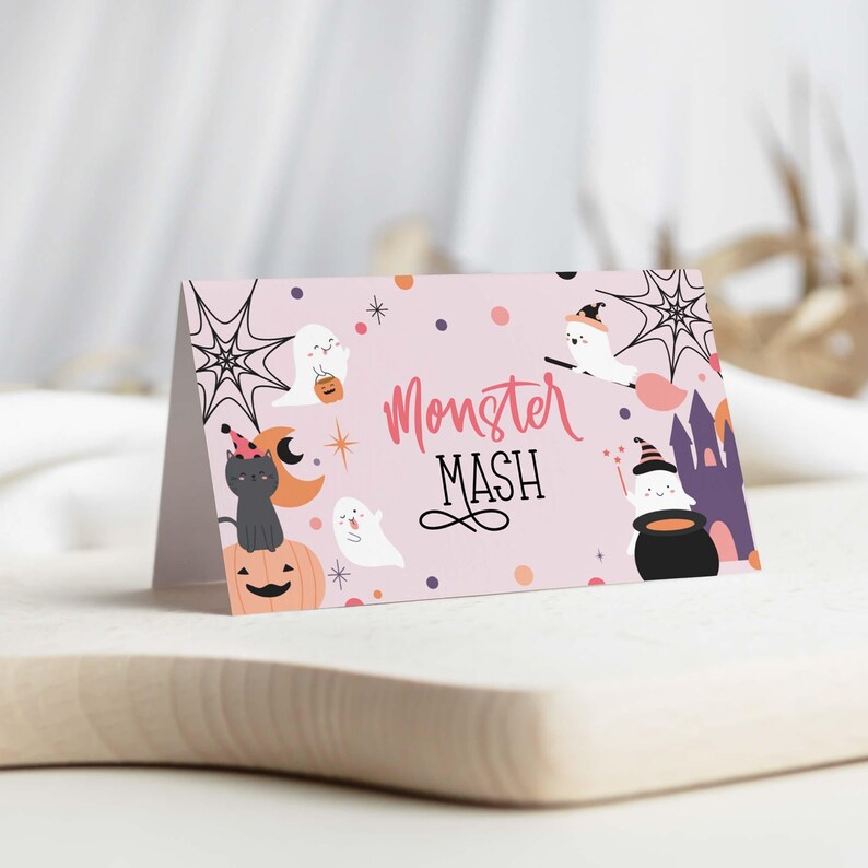 Halloween Favor Bag Topper Cards, editable printable | Pink ghost girl's Halloween Birthday party, trick or treat candy INSTANT DOWNLOAD H04 image 4