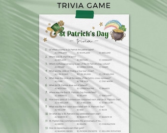 St Patrick's Day Game, Irish Trivia activity printable | St Paddy's adult or teen party game quiz | Family fun instant download S01