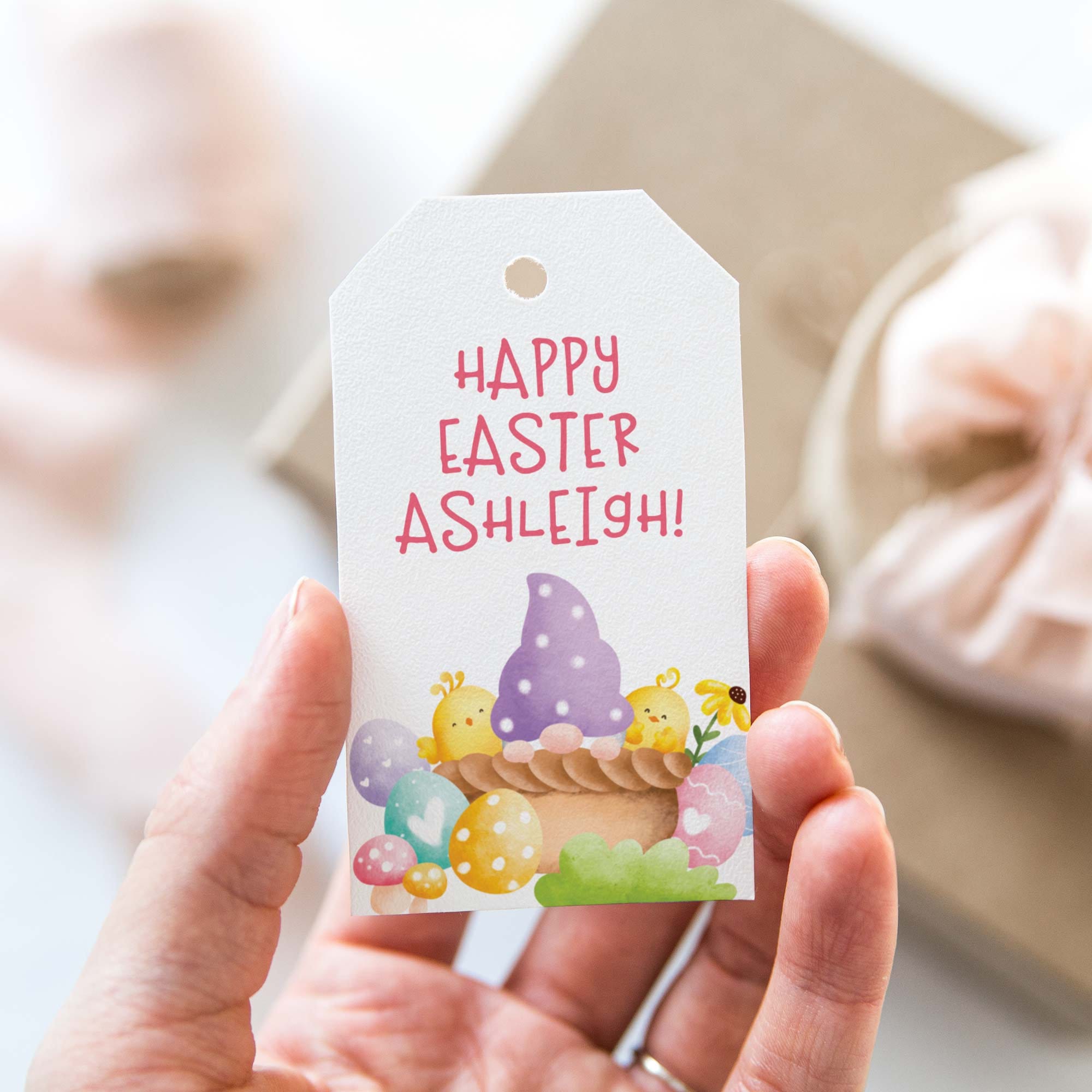 Editable Easter Gift Tag Template, Gnome, Eggs Chicks Printable Happy ...