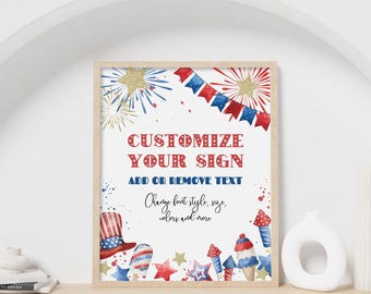 Editable 4th of July Party Sign printable template | Independence Day patriotic fireworks 8 x10 custom table decor, DIY INSTANT DOWNLOAD A01