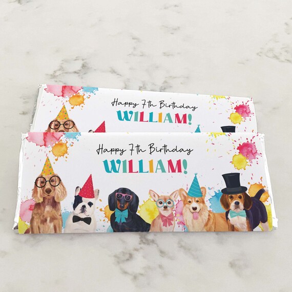 Puppy Pawty Chocolate Wrapper editable printable Dog Birthday party