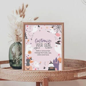 Plantilla editable de cartel de fiesta de fantasma rosa de Halloween / Decoración de mesa personalizada imprimible de Halloween para niñas, 8x10, DIY, DESCARGA INSTANTÁNEA H04 imagen 2