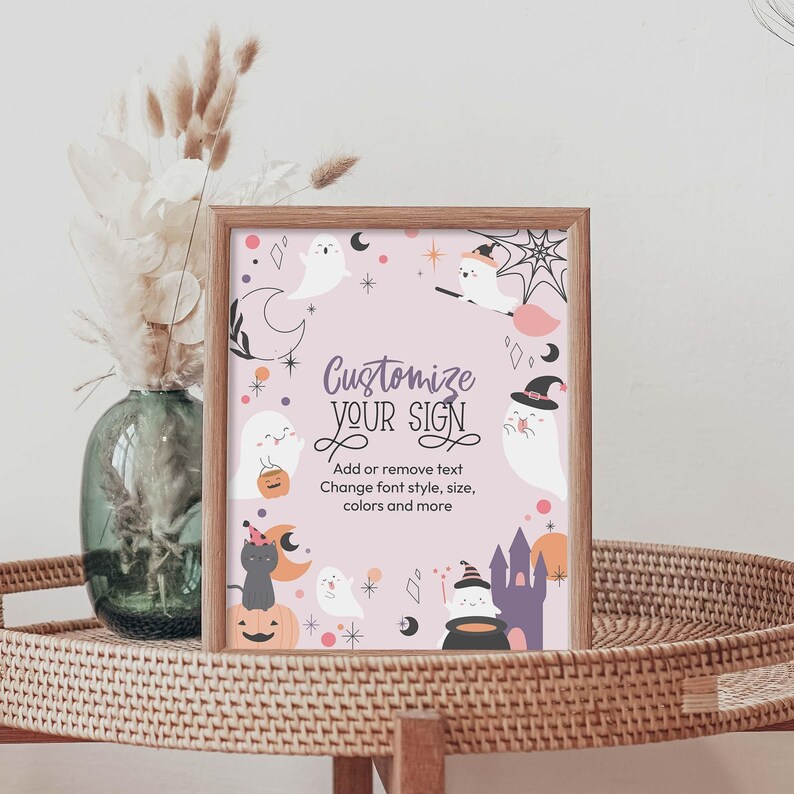 Plantilla editable de cartel de fiesta de fantasma rosa de Halloween / Decoración de mesa personalizada imprimible de Halloween para niñas, 8x10, DIY, DESCARGA INSTANTÁNEA H04 imagen 2