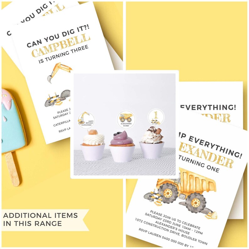 Construction Thank You Card, editable printable | Boys dump truck + digger Birthday party, excavator DIY template, Instant Download C03 image 8