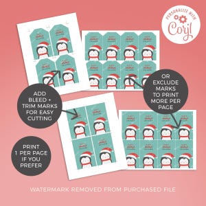 Christmas Gift Tag Printable Penguin editable instant download | Cute animal favor school friend classmate teacher | Custom DIY template W01 image 3