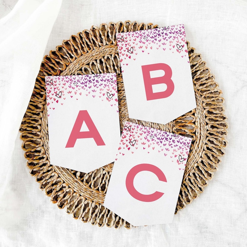 Confetti Hearts Party Banner, editable template | Custom printable sign, girl's Birthday or room decor flag bunting INSTANT DOWNLOAD H05 image 1