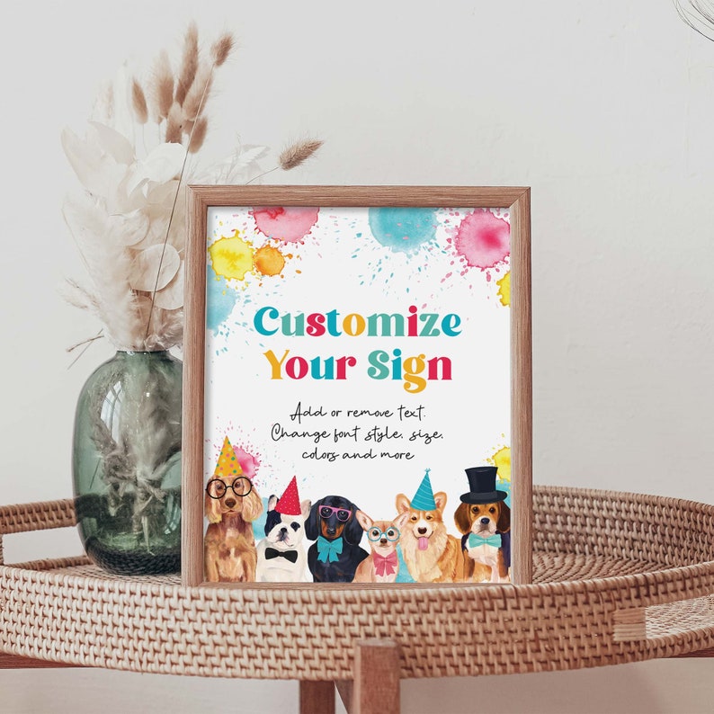 Lets Pawty Editable Birthday Party Welcome Sign Custom puppy dog printable table decor for boy or girl, Come sit stay instant download D02 image 2