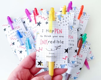 Editable Pen Holder Tag: I HapPEN To Think You Are INKredible | printable thank you card, pencil student friend gift INSTANT DOWNLOAD A03