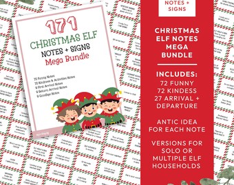 Mega pacote de cartões de elfo de Natal | 171 ideias de elfos para impressão, adereços fotográficos, bilhetes de elfos, placas de kit de elfos, ideias de travessuras DOWNLOAD INSTANTÂNEO C10