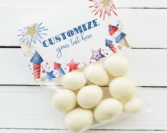 Editable 4th of July Firecracker printable treat bag topper cards | Independence Day patriotic candy favor template, INSTANT DOWNLOAD A01