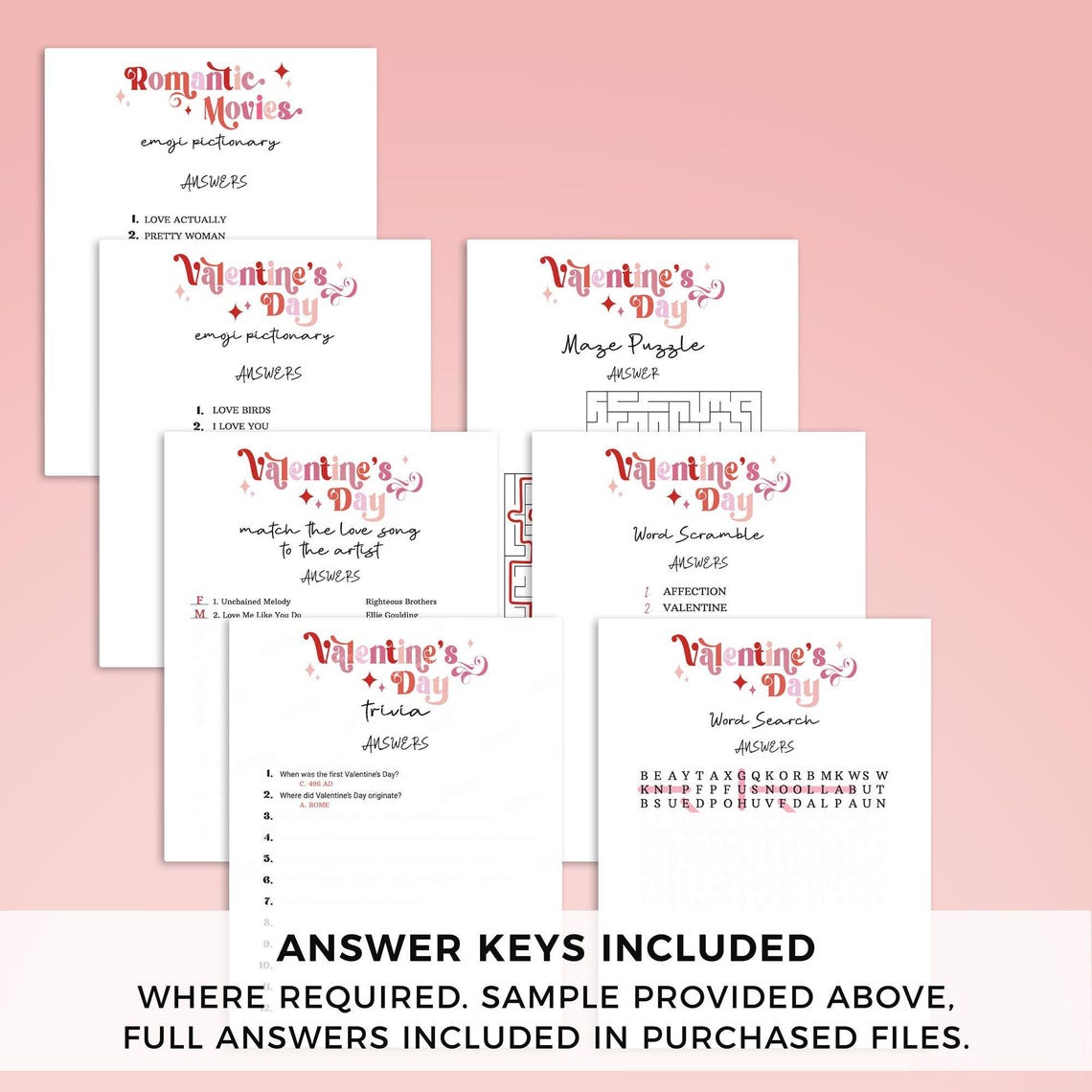 8 Printable Valentines Day Game Bundle | Galentines Party Love Games ...