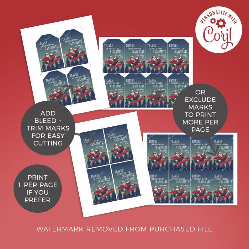 Christmas Gift Tag, Skateboarding Cool Santa editable printable | Friend, classmate or student custom thank you tag favor, DIY template C05 image 3