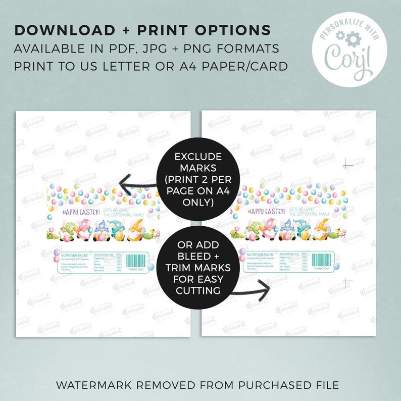 Editable Easter Candy Bar Wrapper, spring gnome printable chocolate wrap | DIY Happy Easter favor label template, instant download E04 image 4