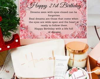 21. Geburtstag Geschenk-Box, personalisierte Geschenk-Box, alles Gute zum Geburtstagsgeschenk, Geburtstagsgeschenk für sie, Kerze Geschenk-Set, Geschenk-Set für sie, Geschenk-Set