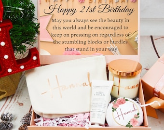 21. Geburtstag Geschenk-Box, personalisierte Geschenk-Box, alles Gute zum Geburtstagsgeschenk, Geburtstagsgeschenk für sie, Kerze Geschenk-Set, Geschenk-Set für sie, Geschenk-Set