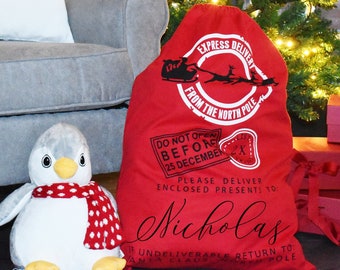 Personalised Santa Sack, Christmas Sack, Child's Kids Christmas Gift Sack, Cotton Santa Bag, Santa Toy Bag, Santa Toy Sack
